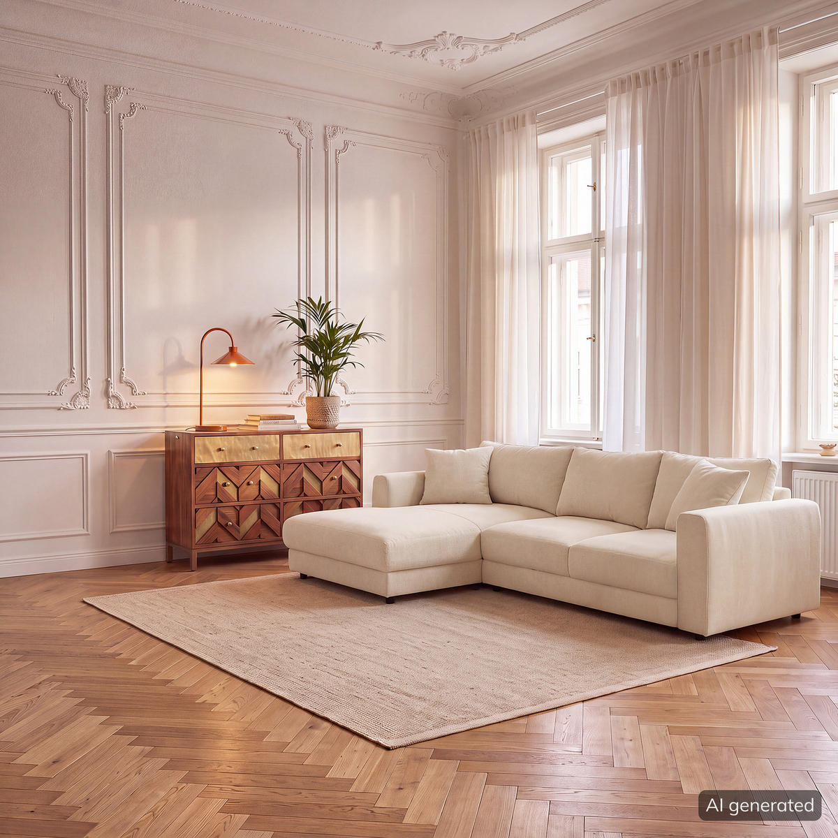 ECKSOFA mit Longchair - Beige/Schwarz, Holz/Kunststoff (286/183cm) - home24