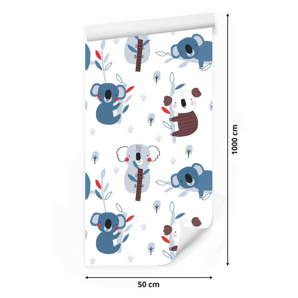 VLIESTAPETE Koalas und Bäume – Blau, Braun, Weiß – 50x1000 cm - Blau/Braun, Papier (50/1000cm) - Muralo