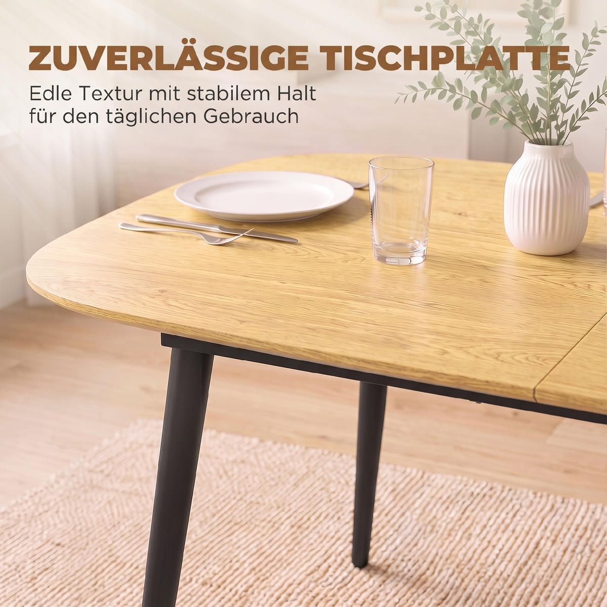 AUSZIEHBARER-ESSTISCH MDF Eiche - Eichefarben/Schwarz, Holzwerkstoff/Metall (200/80/76cm) - HOMCOM