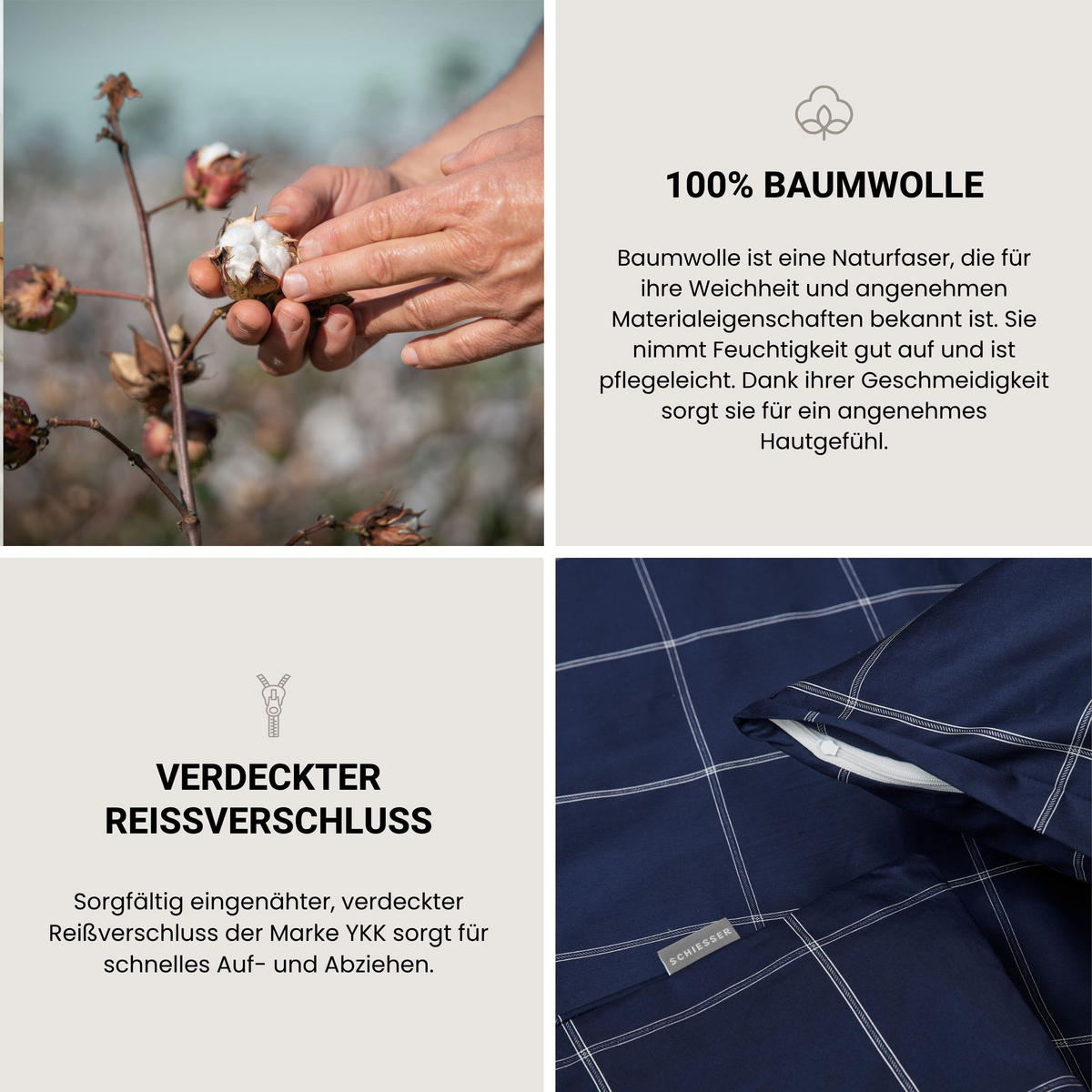 BETTWÄSCHESET Josh - Baumwollsatin - 2-teilig - 135 x 200 cm - Dunkelblau - Dunkelblau, Textil (135/200cm) - SCHIESSER