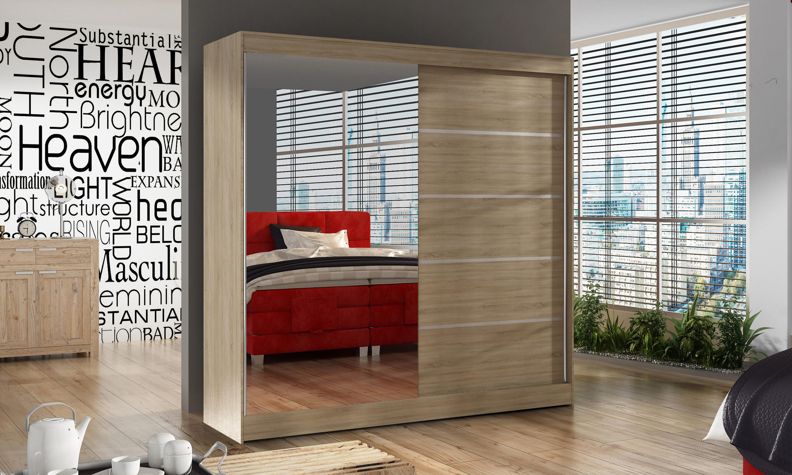 SCHWEBETÜRENSCHRANK Basti III - 200 cm - Beige, Holzwerkstoff/Metall (200/215/58cm) - Sofnet
