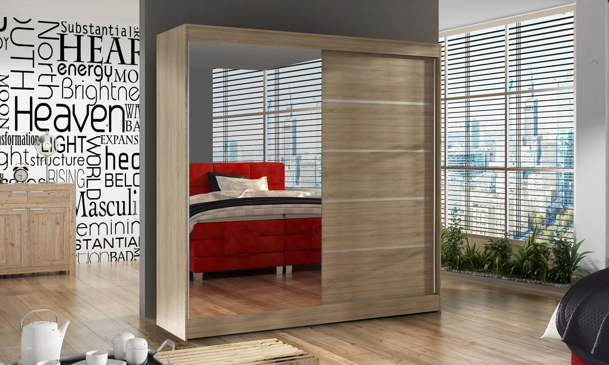 SCHWEBETÜRENSCHRANK Basti III - 200 cm - Beige, Holzwerkstoff/Metall (200/215/58cm) - Sofnet