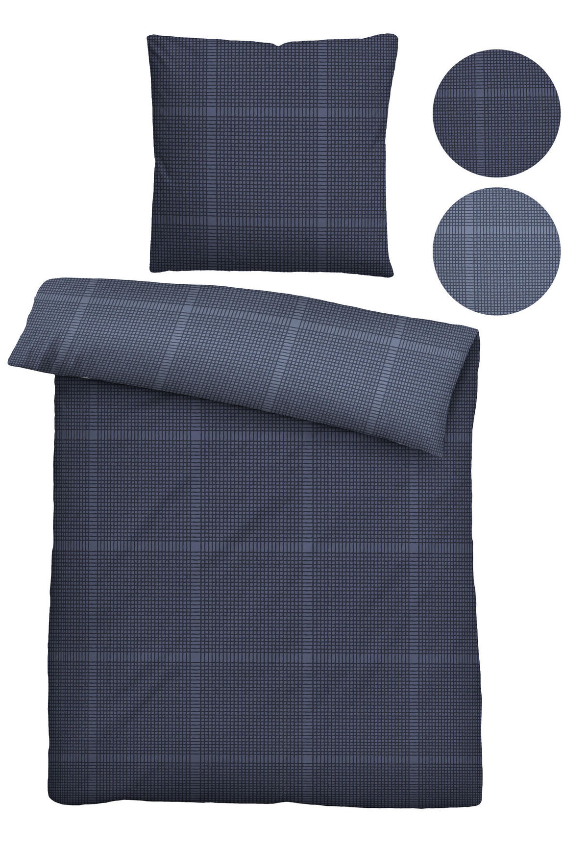 BETTWÄSCHE-GARNITUR Satin Karo marine, 135x200 cm + 80x80 cm - Dunkelblau, Textil (135/200cm) - biberna