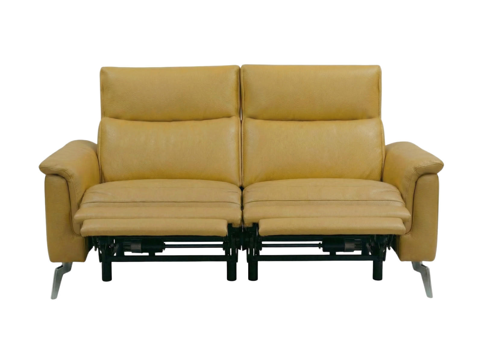 2-SITZER Sofa Borea Echtleder mit 2 x Relaxfunktion Senfgelb - Gelb, Leder/Metall (176/102/98cm)