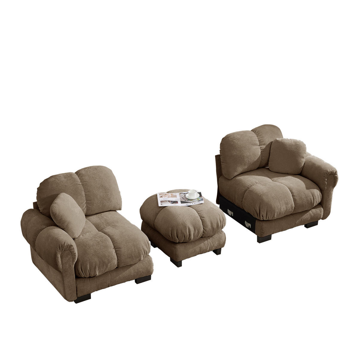 SOFA aus Chenille Braun mit mobilem Hocker - Braun, Holz (149/190cm) - Meubliv