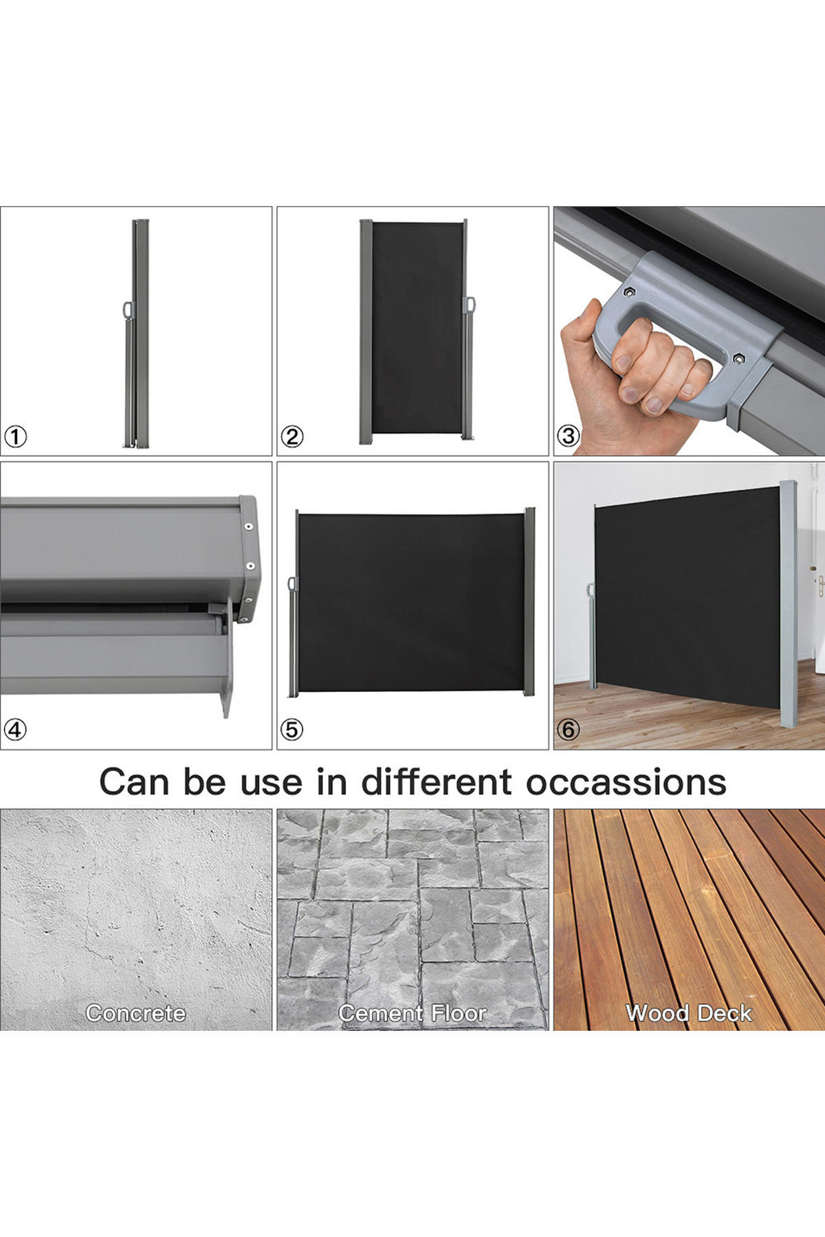 SEITENMARKISE für Privatsphäre Outdoor-Retraktabile - Schwarz, Metall (400/180cm) - Livingandhome