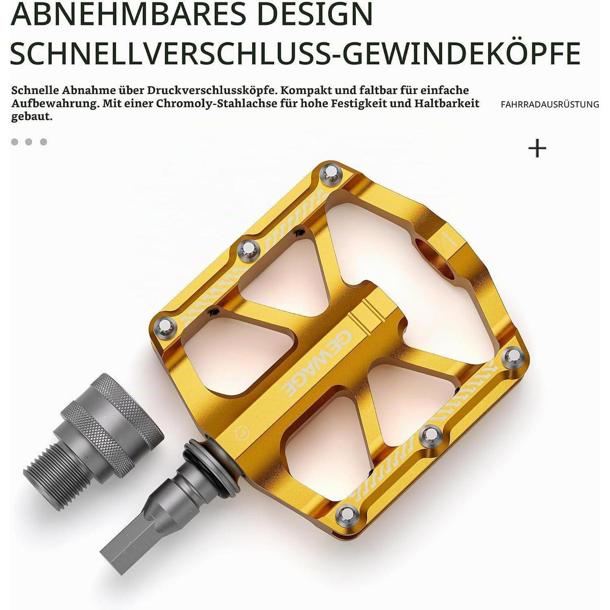 FAHRRADPEDAL Schnellwechsel Gold CNC Aluminium 9/16 Zoll - Goldfarben, Metall (7.4/1.5/8cm)