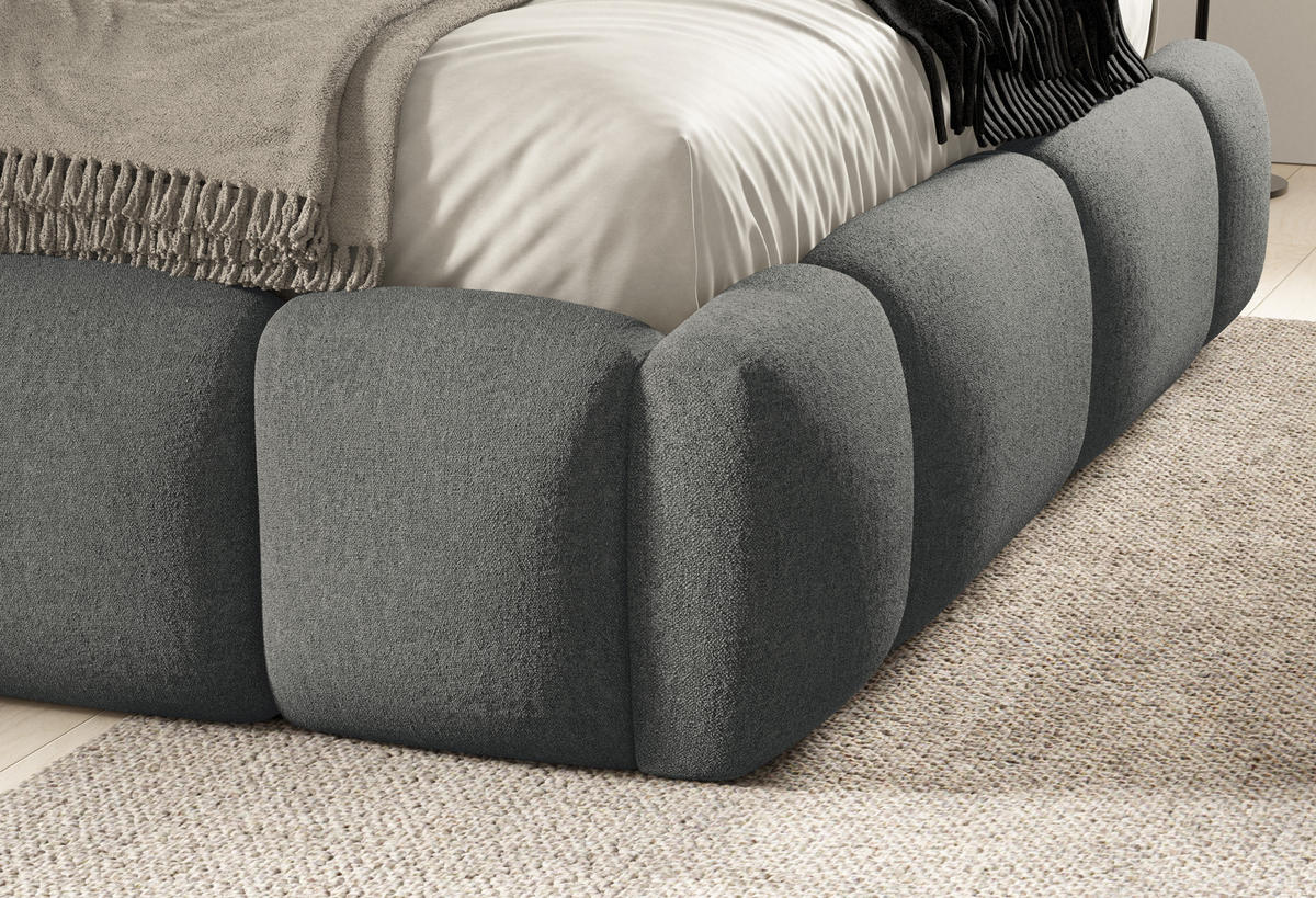 POLSTERBETT ARDELLO mit Beinen mit Bettkasten,Bett 160x200,Doppelbett,Lattenrost,Boxspringbett-Optik,ohne Matratze,Schlafzimmer-Weiß - Dunkelgrau, Holz (180/200cm) - Furnistar