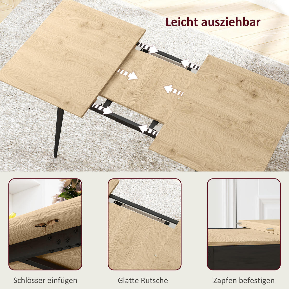 ESSTISCH ausziehbar 120/160 x 75 cm Küchentisch für 6-8 Personen Stahl, Natur - Naturfarben, Holzwerkstoff (160/75/77cm) - HOMCOM