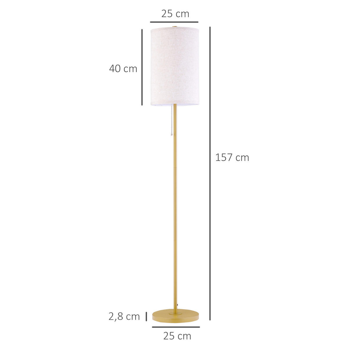 STEHLAMPE Leinen Stahl Cremeweiß - Weiß, Textil (25.5/25.5/157cm) - HOMCOM
