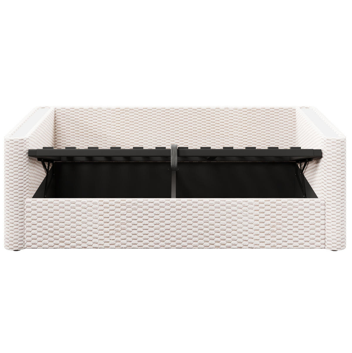 TAGESBETT 90/200 cm Beige aus Samt mit LED-Beleuchtung und hydraulischem Stauraum - Beige, Textil (90/200cm) - OKWISH