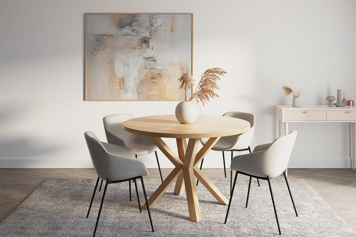 ESSTISCH RAL mit Holzbeinen, Durchmesser: 90 / 140 cm Eiche Craft Golden / Weiß - Eichefarben/Weiß, Holz (90/140/77cm) - Dekori_Interiors