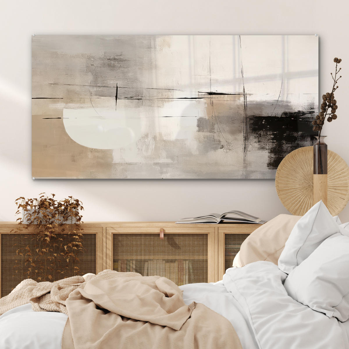 OBRAZ NA AKRYLOVOM SKLE Abstraktné - Umenie - Sivé 120x60 cm - svetlosivá, sklo (120/60cm) - MuchoWow