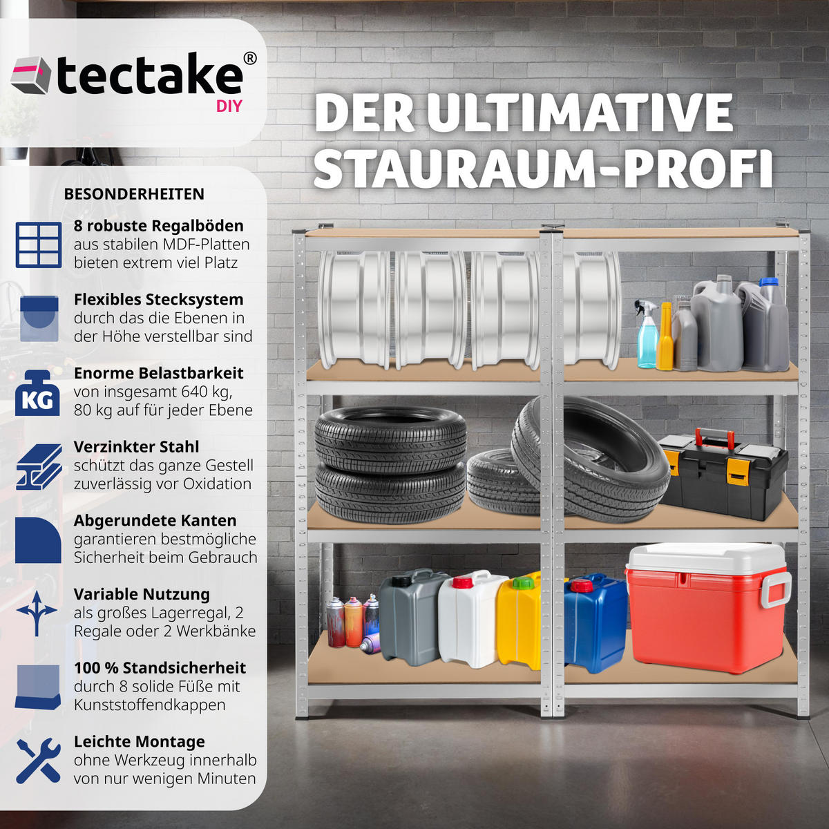 SCHWERLASTREGAL ,schnelle Montage,silber - Silberfarben, Metall (40/160/160cm) - tectake