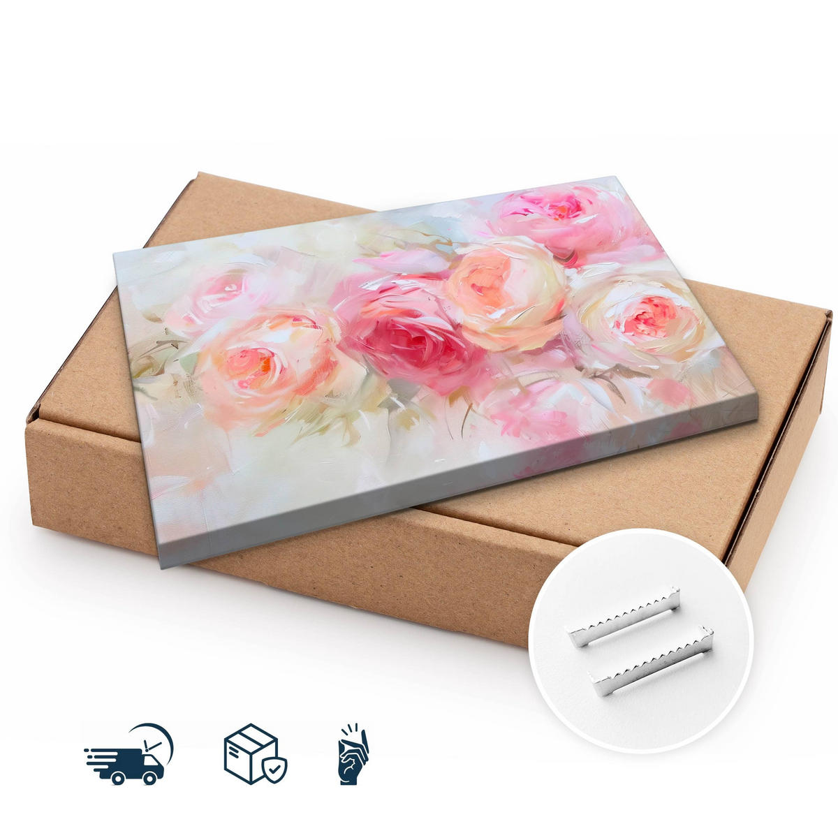 LEINWANDBILD für Wohnzimmer Rosen Blumen Natur Malarei 90cm x 60cm - Beige/Weiß, Textil (90/60cm) - Muralo