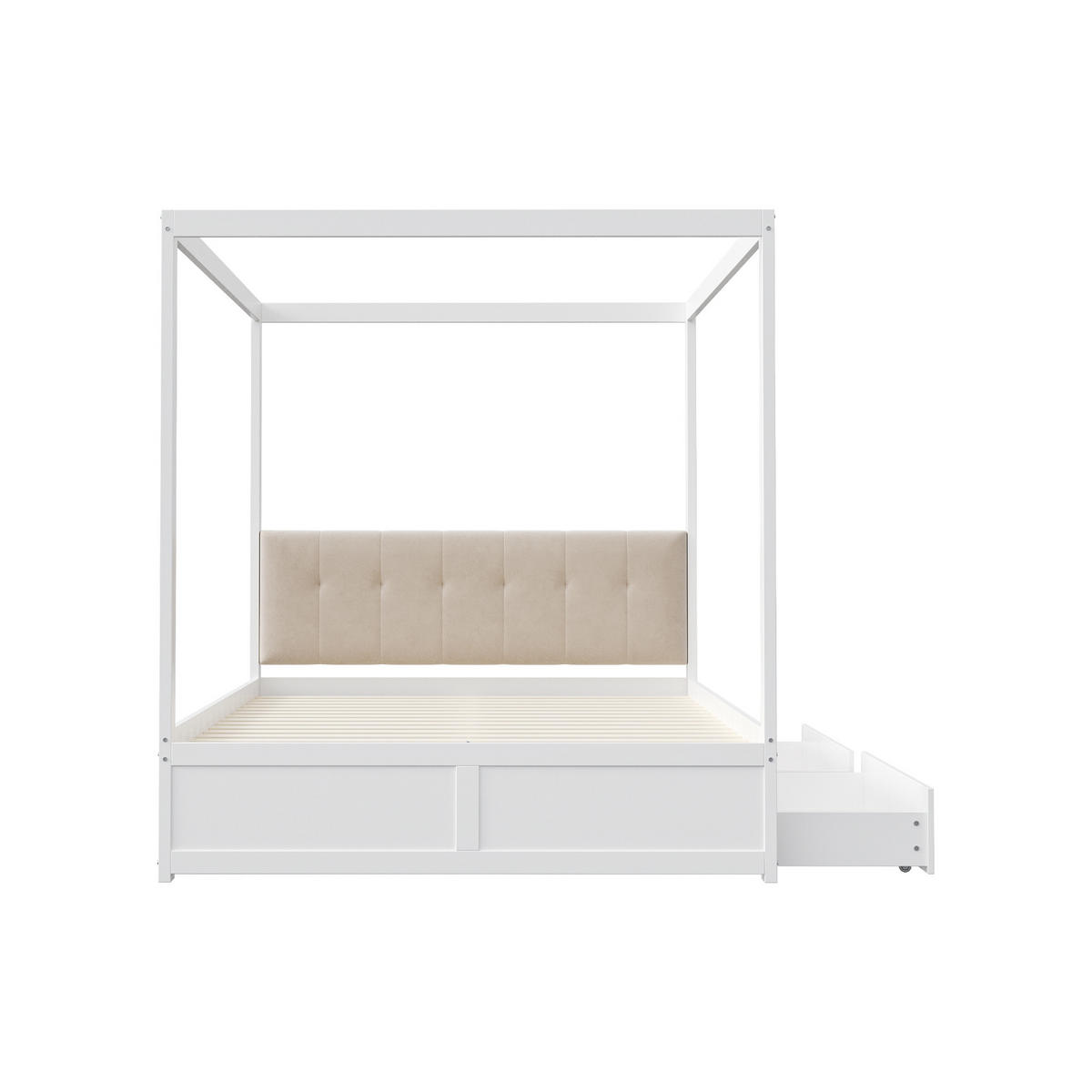 HIMMELBETT 140/200 cm weiß mit großen Schubladen und gepolsterter Rückenlehne - Weiß, Holz (140/200cm) - OKWISH
