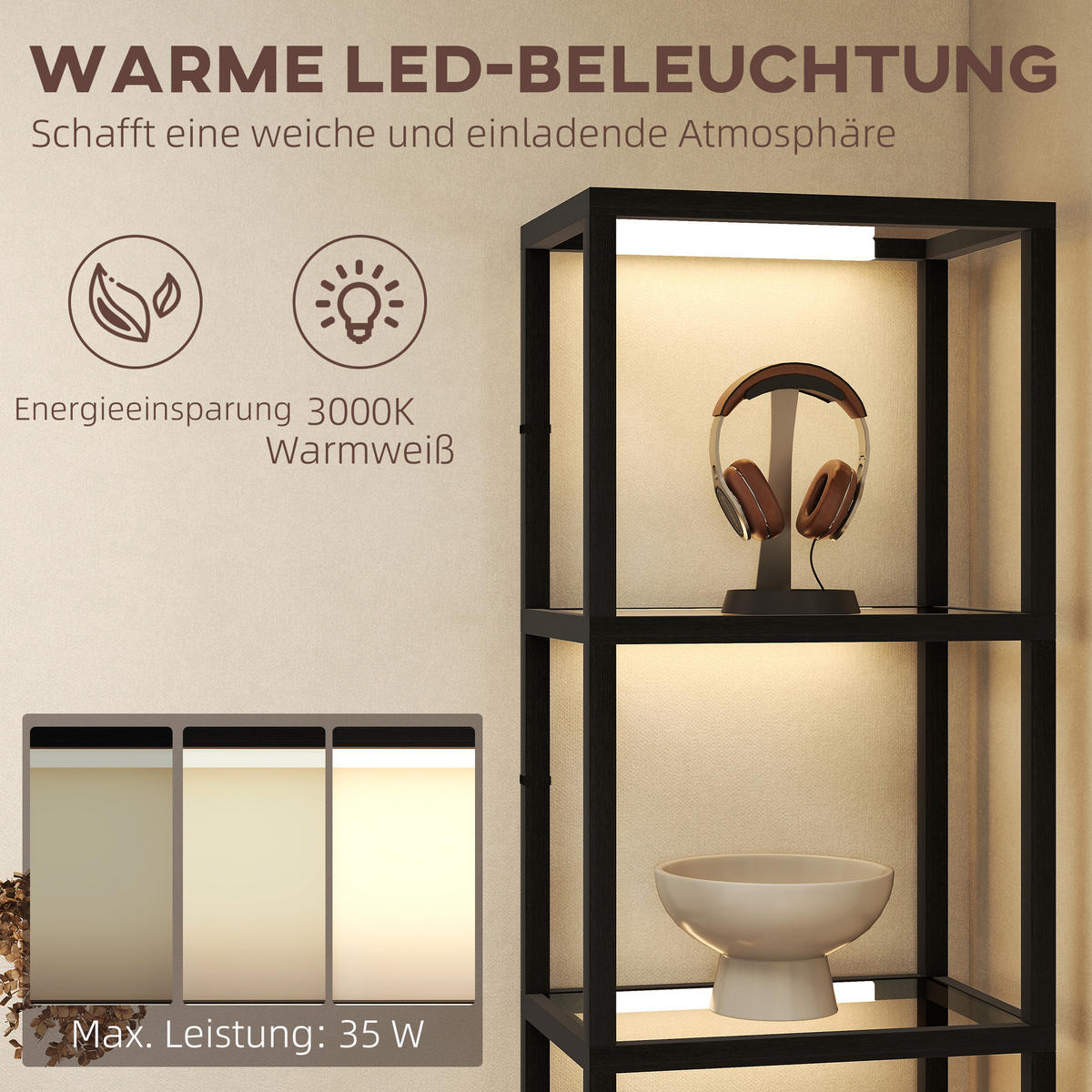 STEHLAMPE MDF Hartglas Schwarz - Schwarz, Holzwerkstoff (45/29/157cm) - HOMCOM