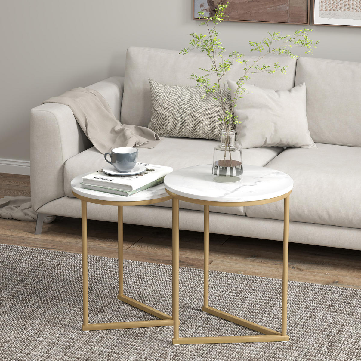 SIDOBORD, 2-set, MDF och stål, guld - Guldfärgad, Metall (45/45/55cm) - HOMCOM