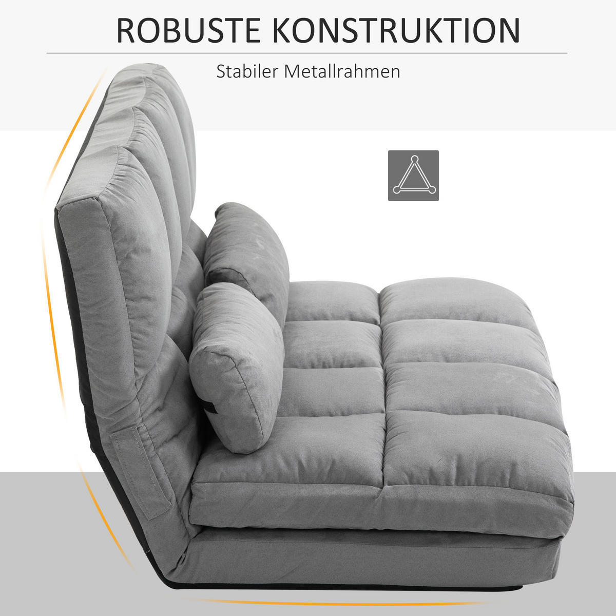 BODENSTUHL 2-in-1 Bodensessel Bett mit Rückenlehne 3 Positionen Verstellbar - Grau, Textil/Metall (73/60/102cm) - HOMCOM
