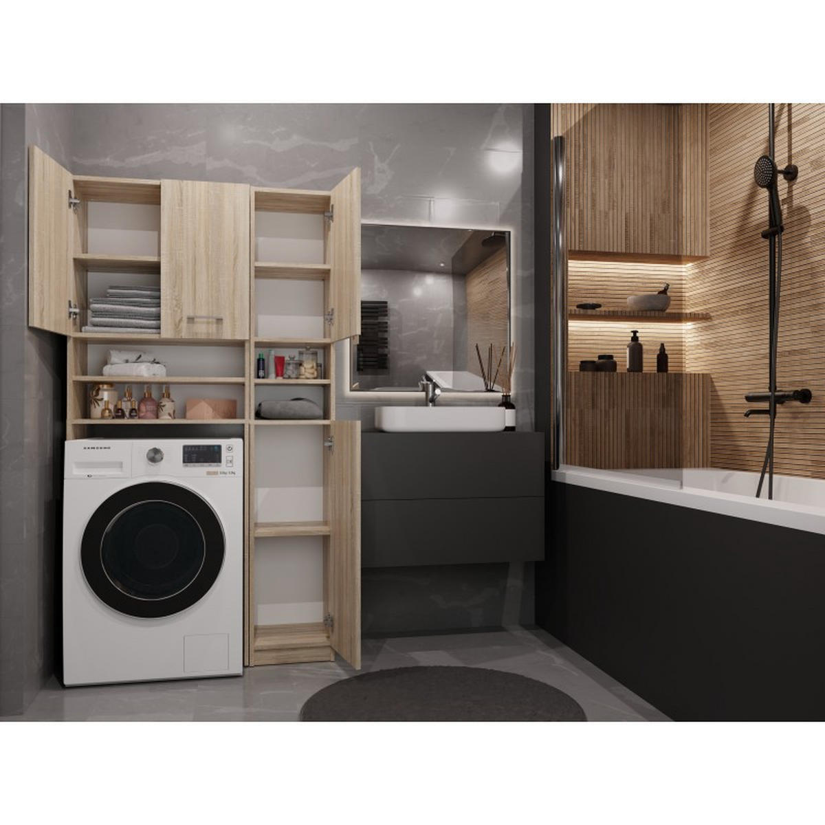 SKRÍŇ NA PRÁČKU Sada kúpeľňových skríň Sonoma 96/180/30 - dub sonoma, kompozitné drevo (96/180/30cm) - RAUMHIRSCH FURNITURE