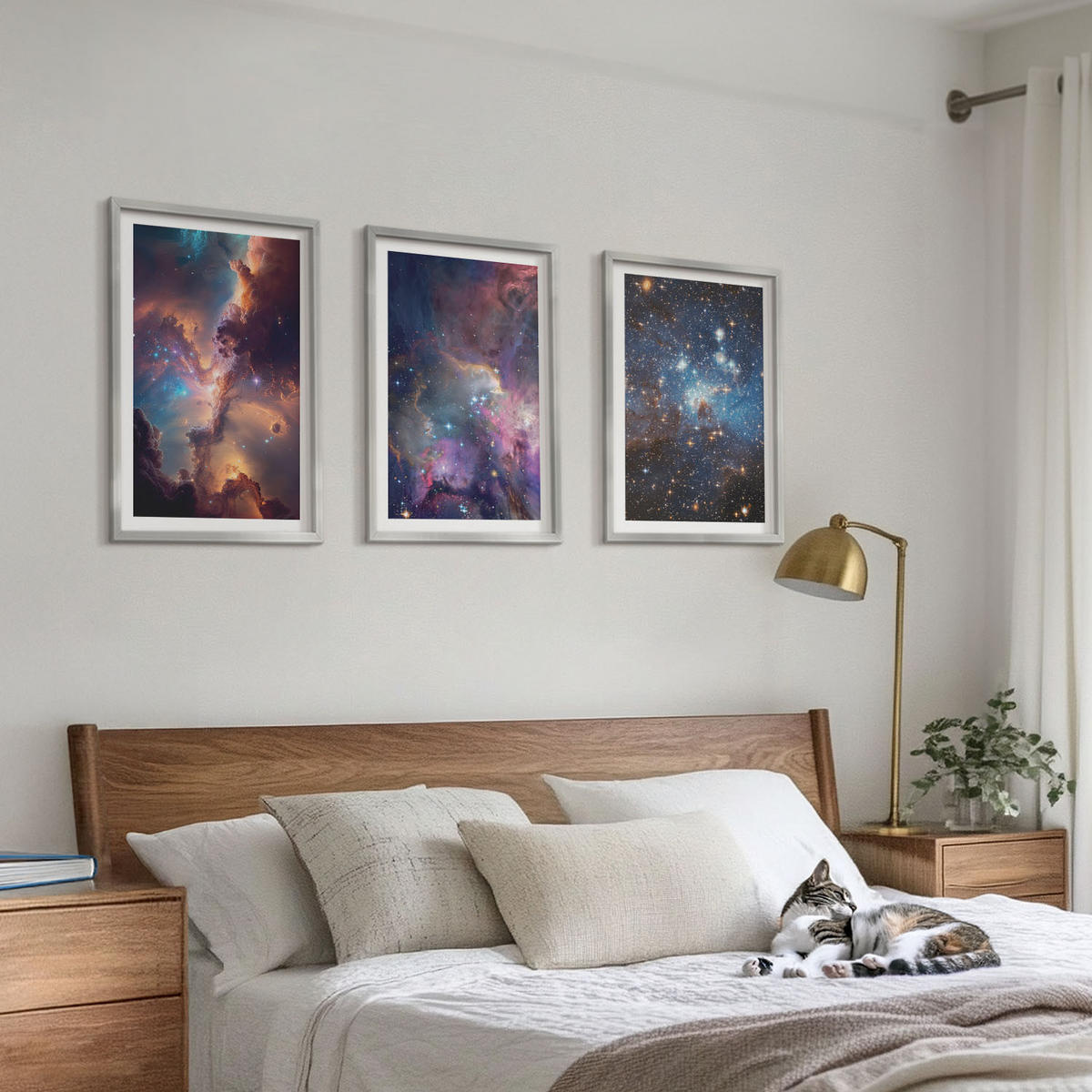 WANDBILDER 3er Set - 40x60 cm Silberner Rahmen - Kosmische Sternenlandschaften - Silberfarben, Kunststoff (40/60cm) - ArtPrintCave