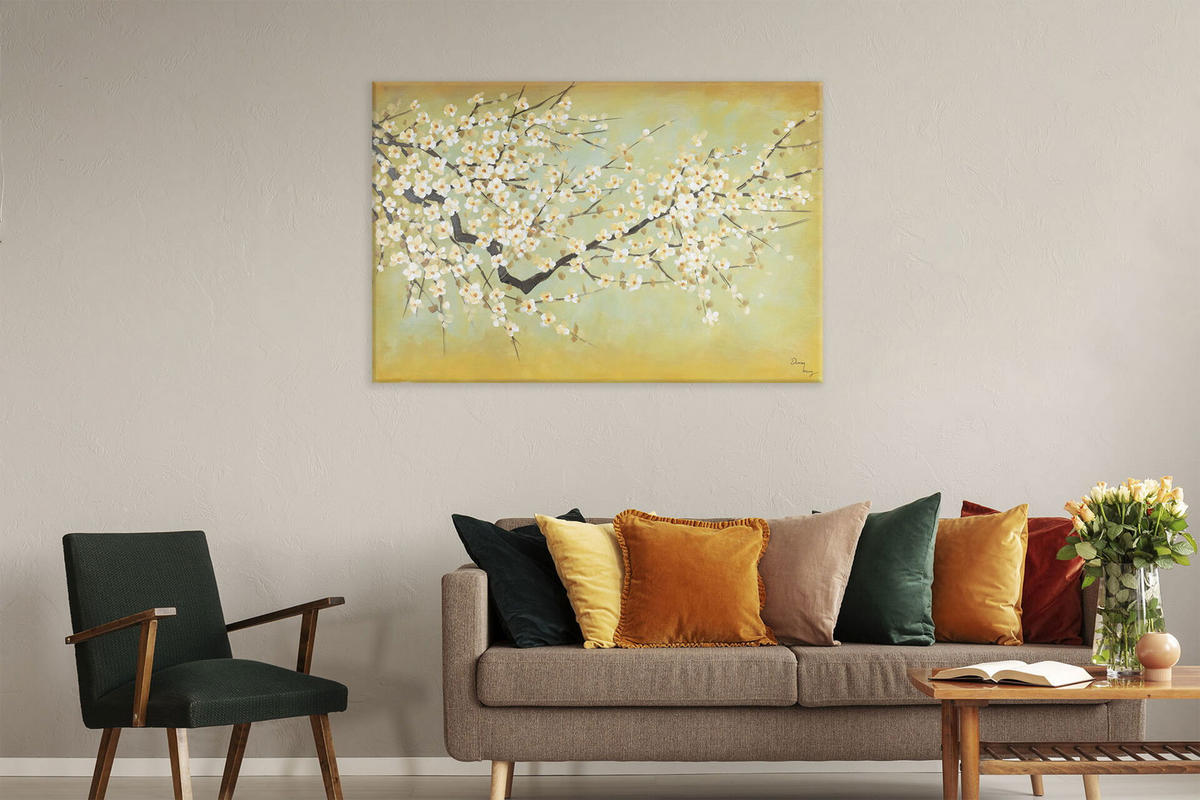 ACRYLBILD HANDGEMALT 120/80 cm - Gelb/Weiß, Holz/Textil (120/80cm) - KUNSTLOFT