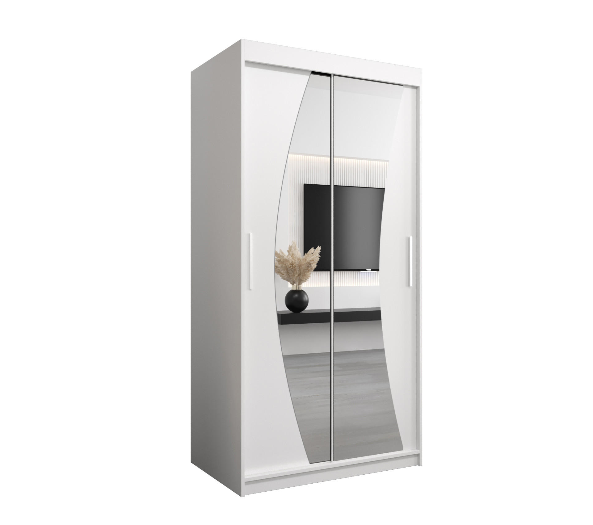 SCHWEBETÜRENSCHRANK 200/100/62 2-türig - Silberfarben/Weiß, Holz/Kunststoff (100/200/62cm) - MÖBEL KRYSPOL