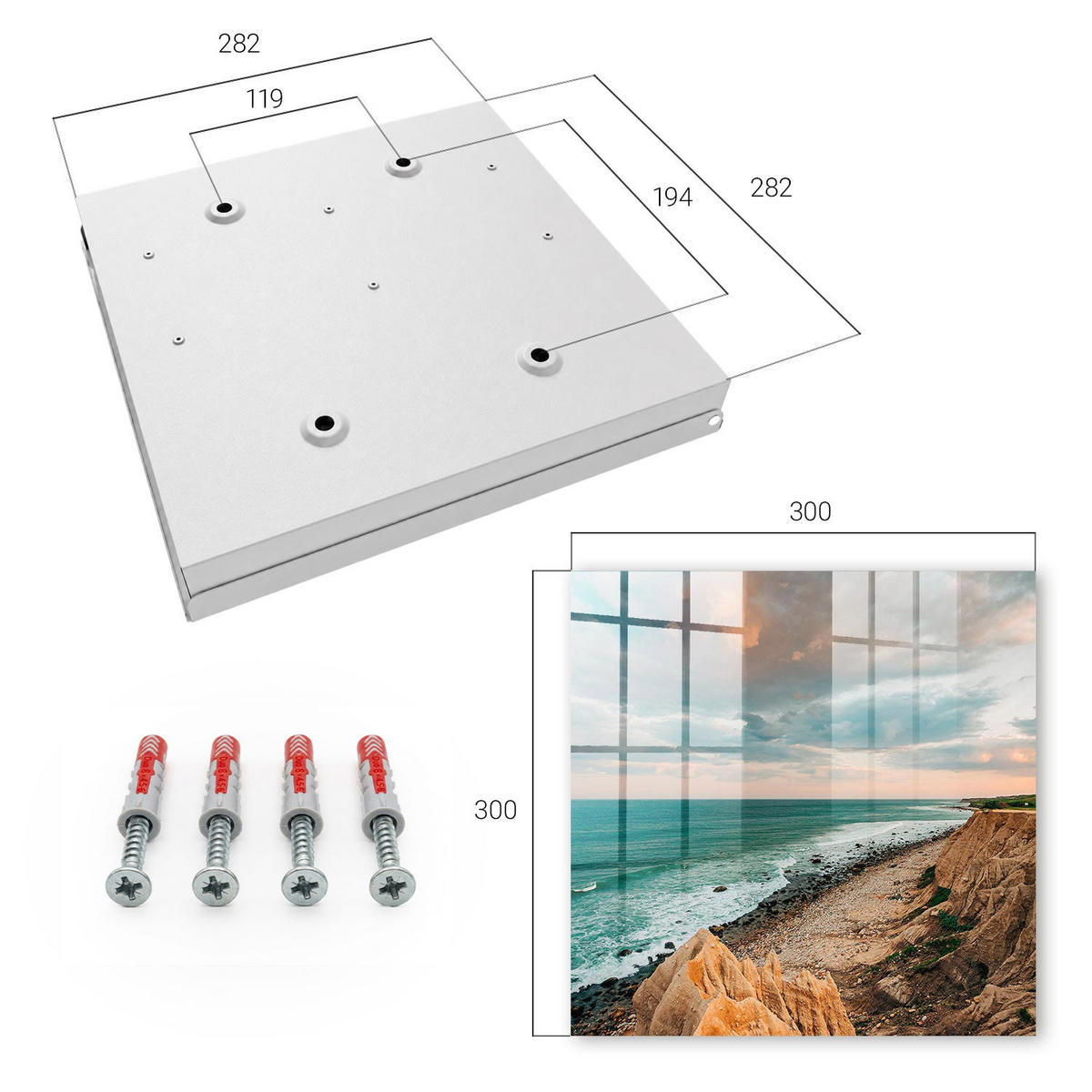 SCHLÜSSELBOX Weiß 30x30 cm – Türöffnung nach rechts - Klippen am Meer - Blau, Metall (30/30/5cm) - TULUP