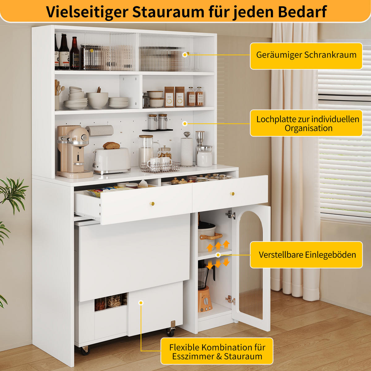 BUFFET 120/45/180 cm weiß aus MDF mit Hakenleiste - Weiß, Holzwerkstoff (120/180/45cm) - OKWISH