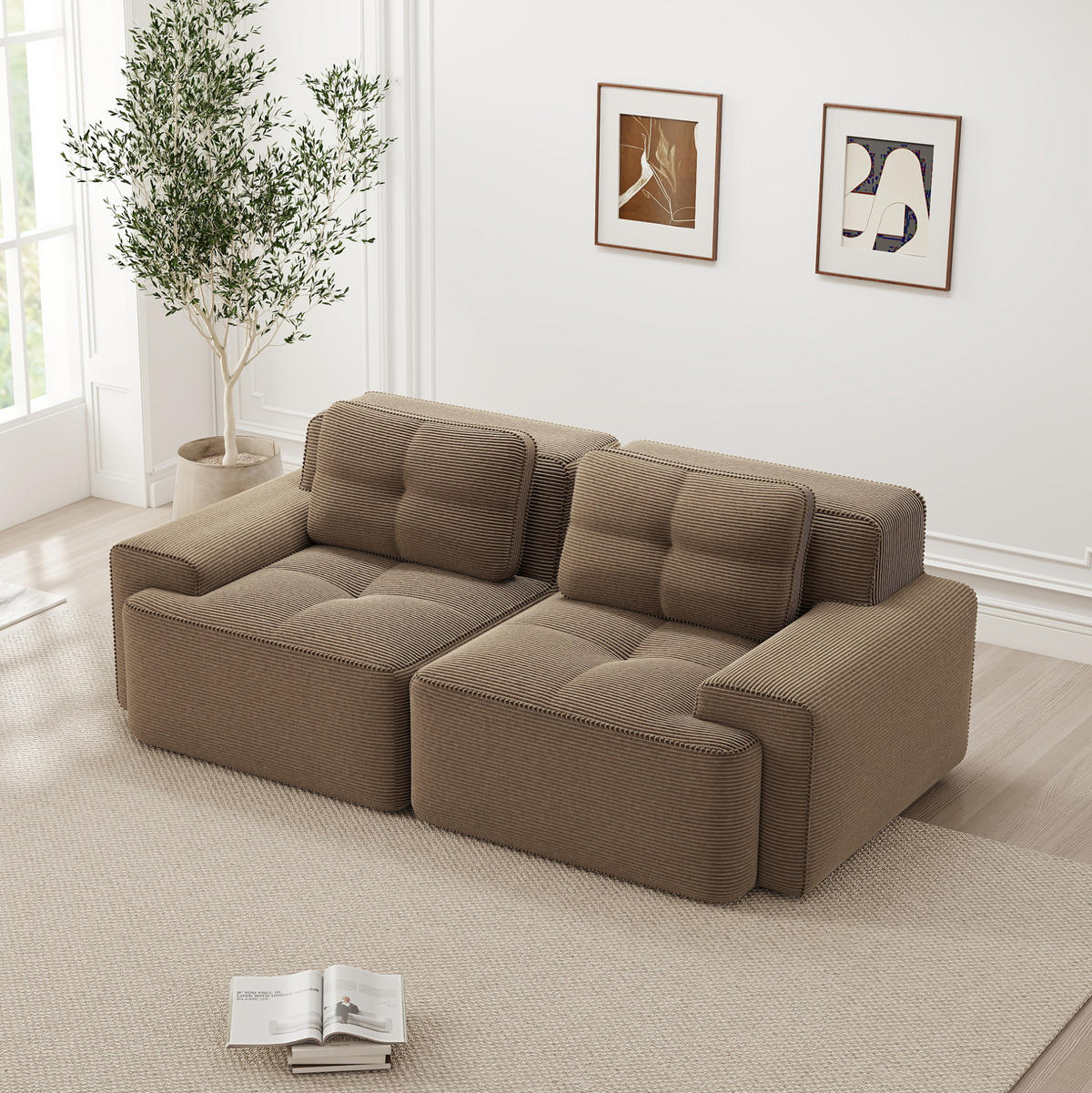 MODULÁRNÍ pohovka 74 cm hnědá z manšestru s hlubokým sedem a bez montáže - hnědá, textil (104/69/204cm) - OKWISH