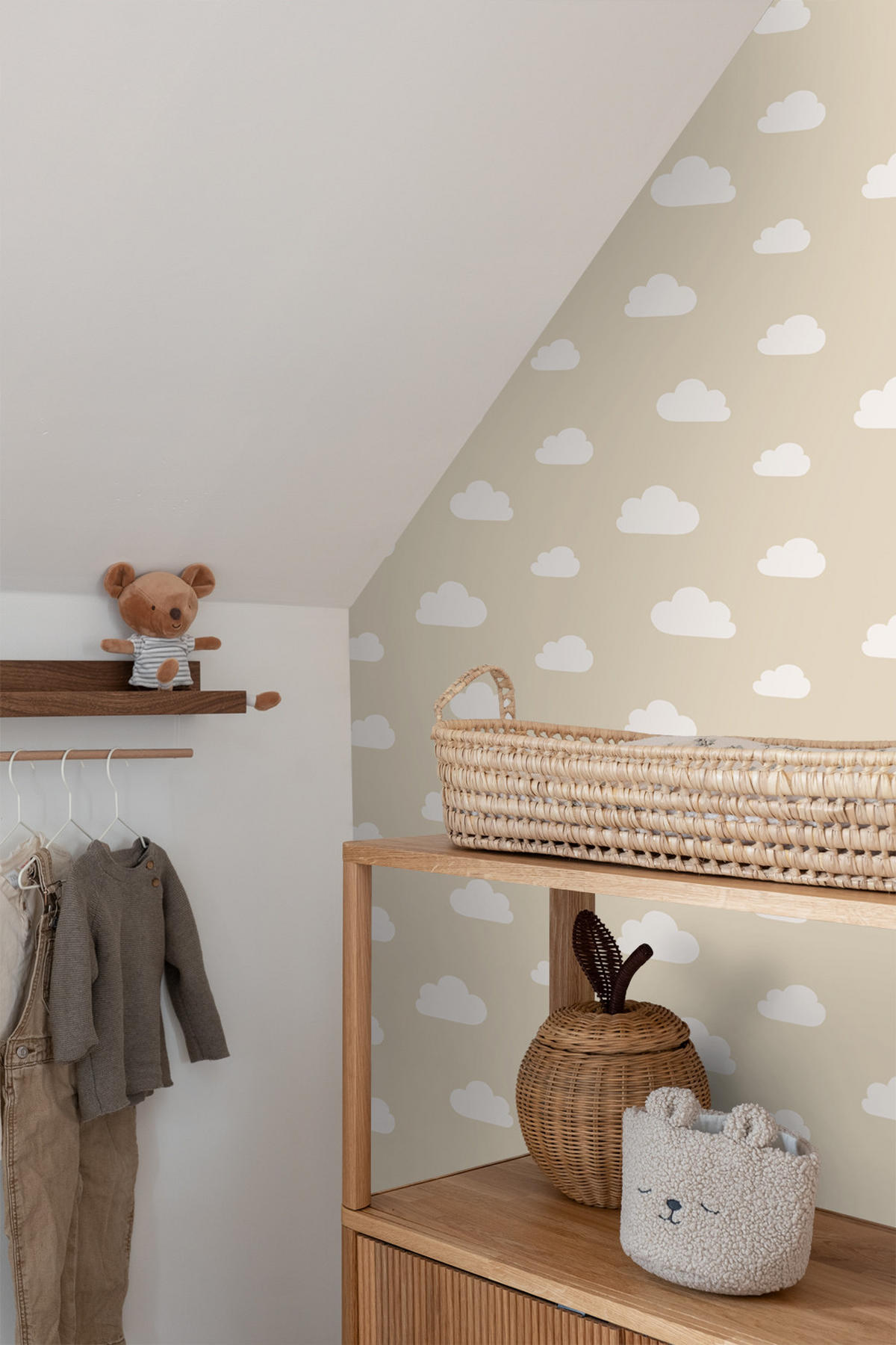 TAPETE kleine Wolken 53 cm x 10.05 m - Beige, Papier (53/0.1cm) - ESTAhome