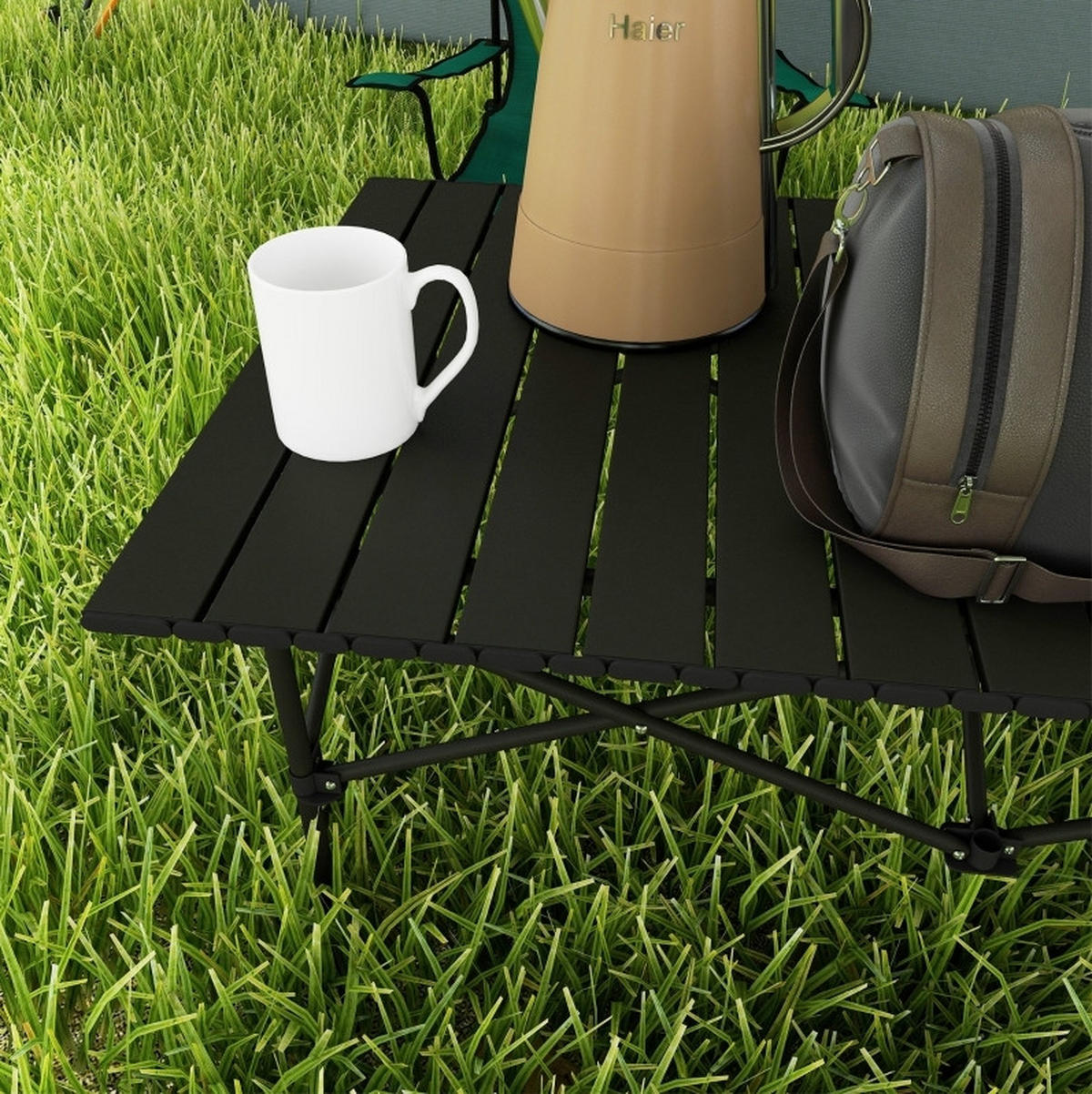 CAMPINGTISCH 95/55/50 cm klappbar mit rollbarer Tischplatte, X-Gestell aus Aluminium, Schwarz - Schwarz, Metall (95/55/50cm) - Redom