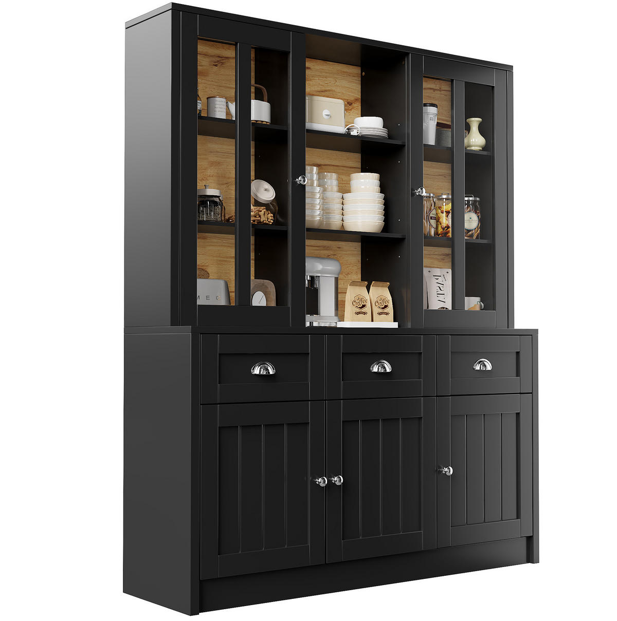 VISOKA vitrina, 140/38,5/175 cm, MDF i akril, crna - crna, drvni materijal (140/175/38.5cm) - BEAOK