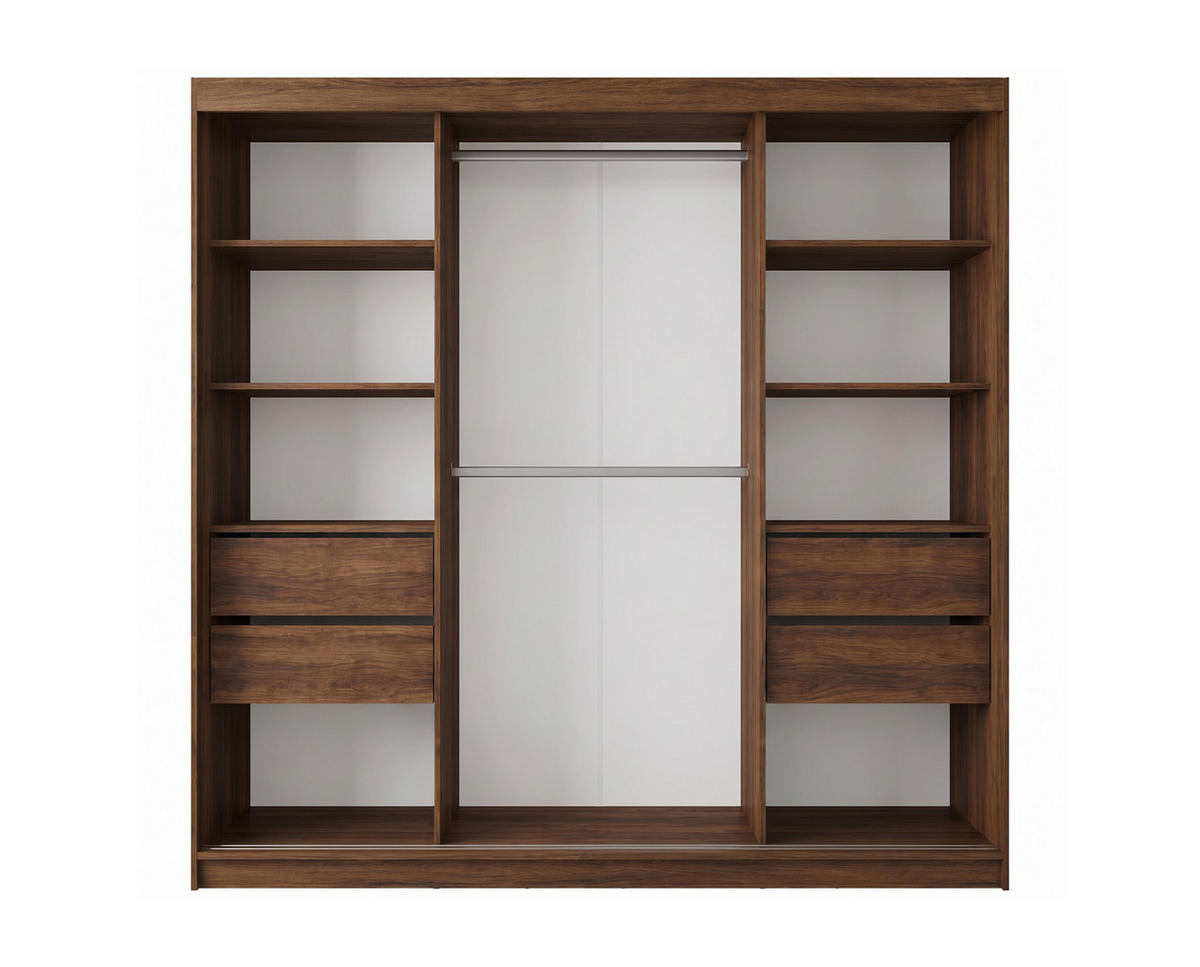 SCHWEBETÜRENSCHRANK Neli 200 cm mit Lamellen und Spiegel 2-türig, Nuss Warmia, Lamelle artisan - Dunkelbraun/Eiche Artisan, Kunststoff (200/216/61cm) - Margaret Hadas24