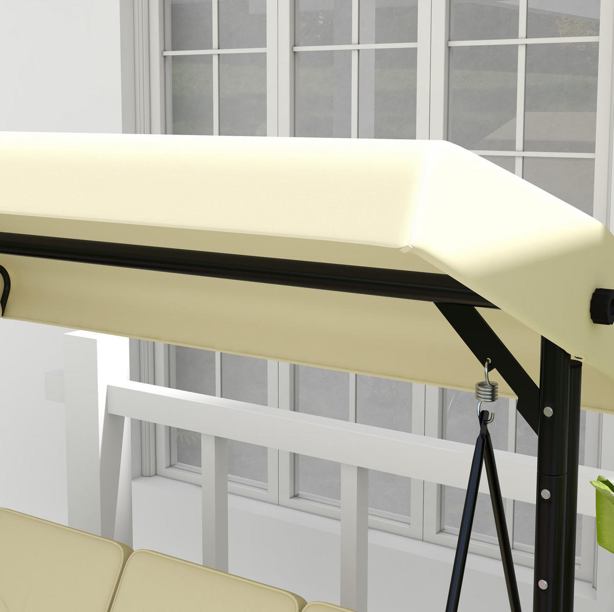 HOLLYWOODSCHAUKEL 195/117/175 cm mit Liegefunktion, verstellbarem Sonnendach und Stahlgestell, Beige - Beige, Metall (117/175/195cm) - Redom