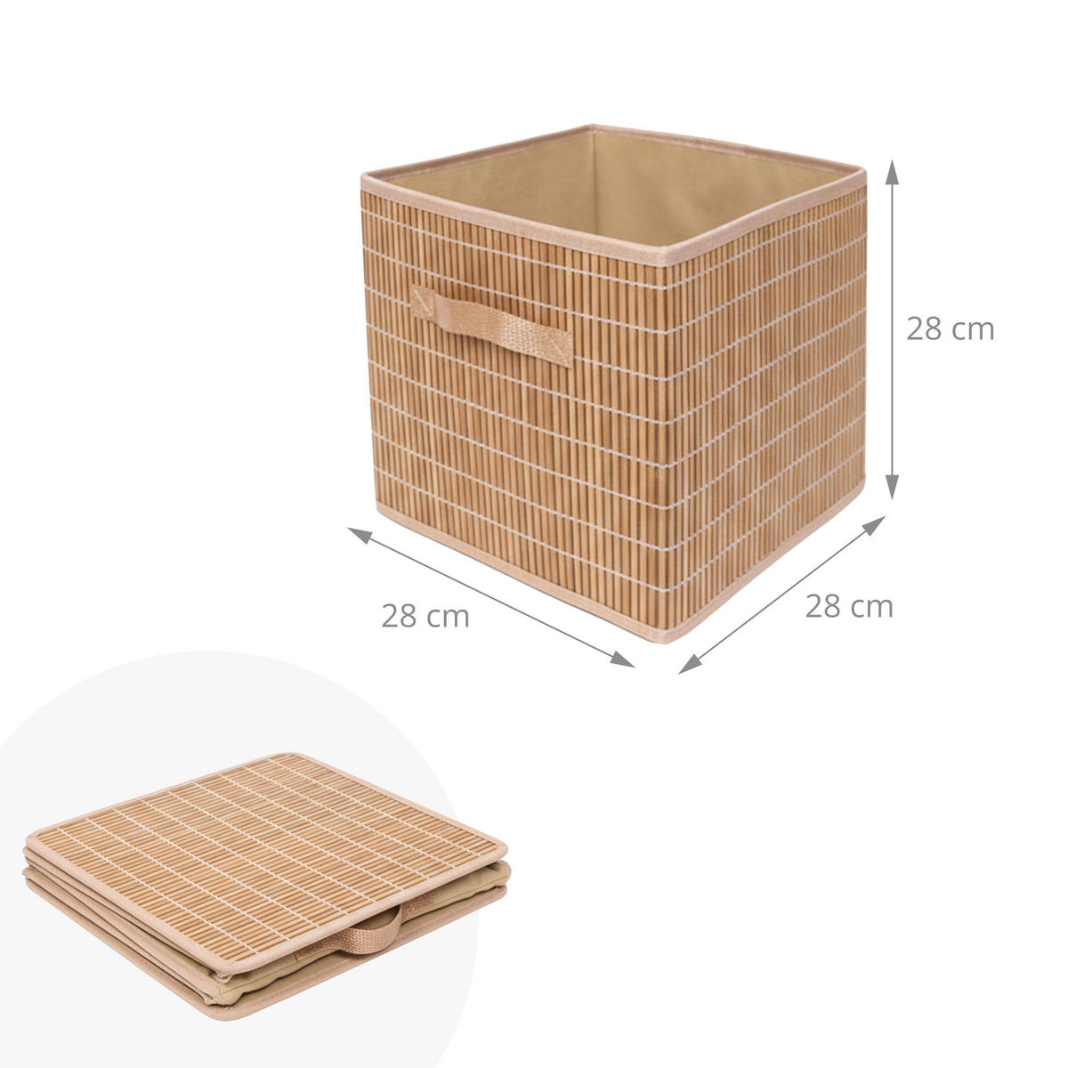 SADA košov - svetlohnedá, drevo/textil (28/28/28cm) - Relaxdays