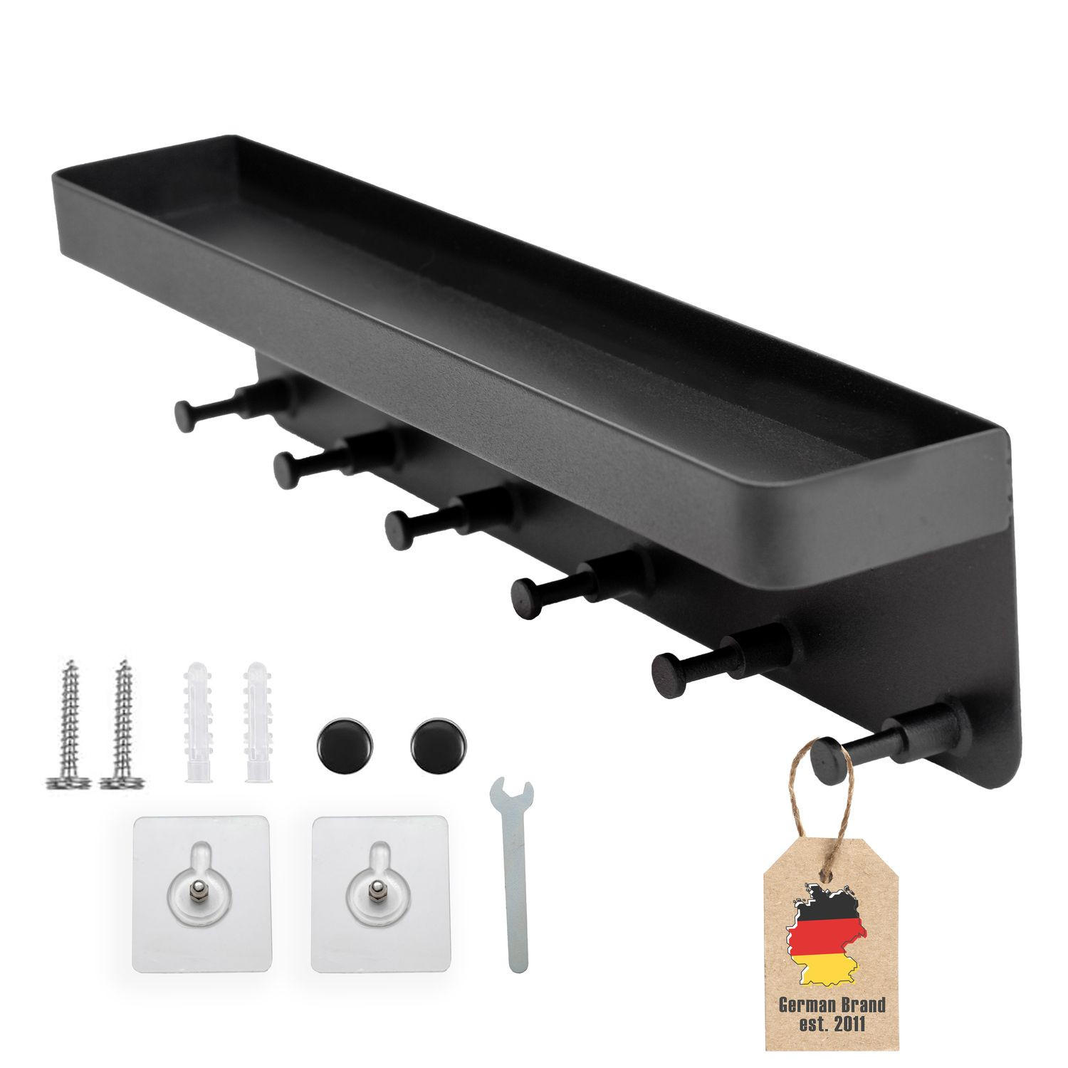 SCHLÜSSELBRETT mit Ablage Selbstklebend 24.5/6 cm - Schwarz, Kunststoff (6/4.7/24.5cm) - Intirilife