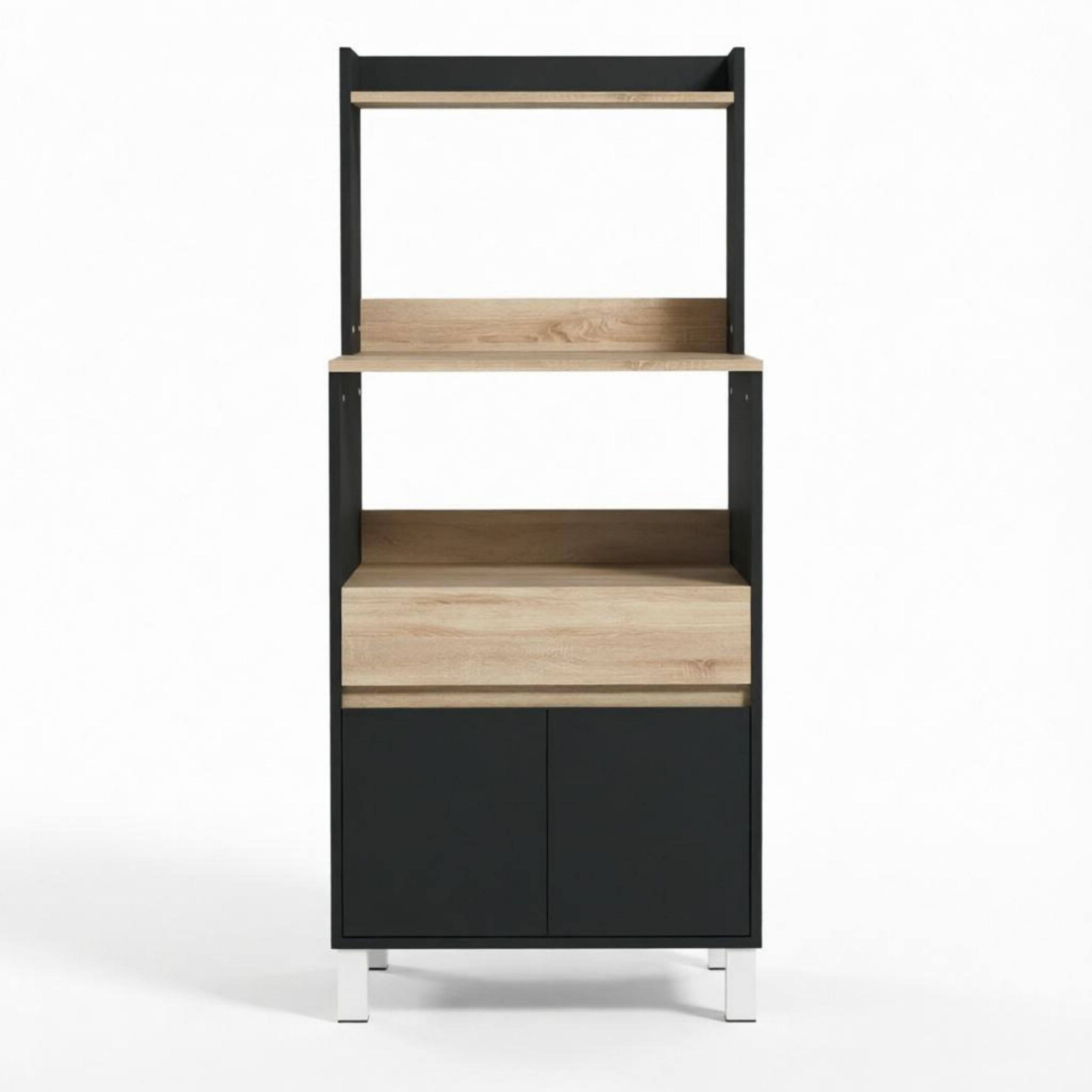 BUFFET DE-38820 60/40/131 cm Mikrowellenfach und Schublade Schwarz - Schwarz, Holzwerkstoff (60/131/40cm) - ComfortXL