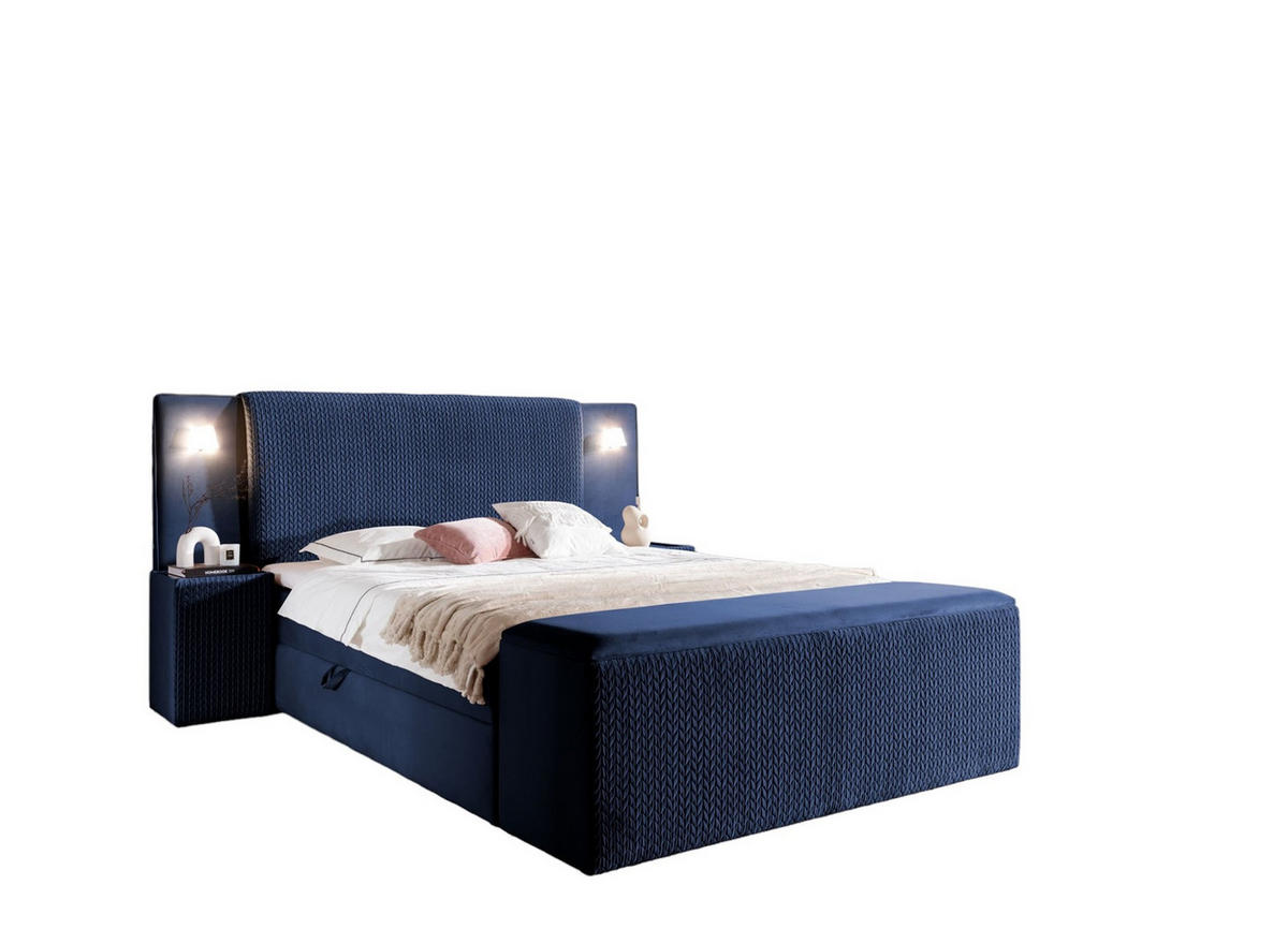 BOXBETT Marten überlänge Set.4 - Dunkelblau, Holzwerkstoff/Textil (120/220cm) - Fun Möbel