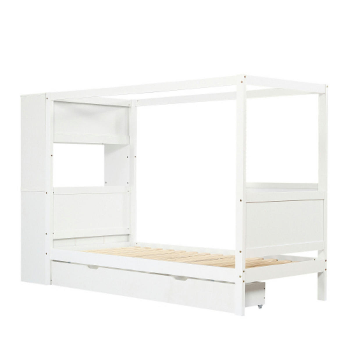 HOCHBETT 90×200 cm aus Massivholz & MDF mit Schubladen und Schreibtischbereich, weiß - Weiß, Holzwerkstoff (90/200cm) - Luhomfu