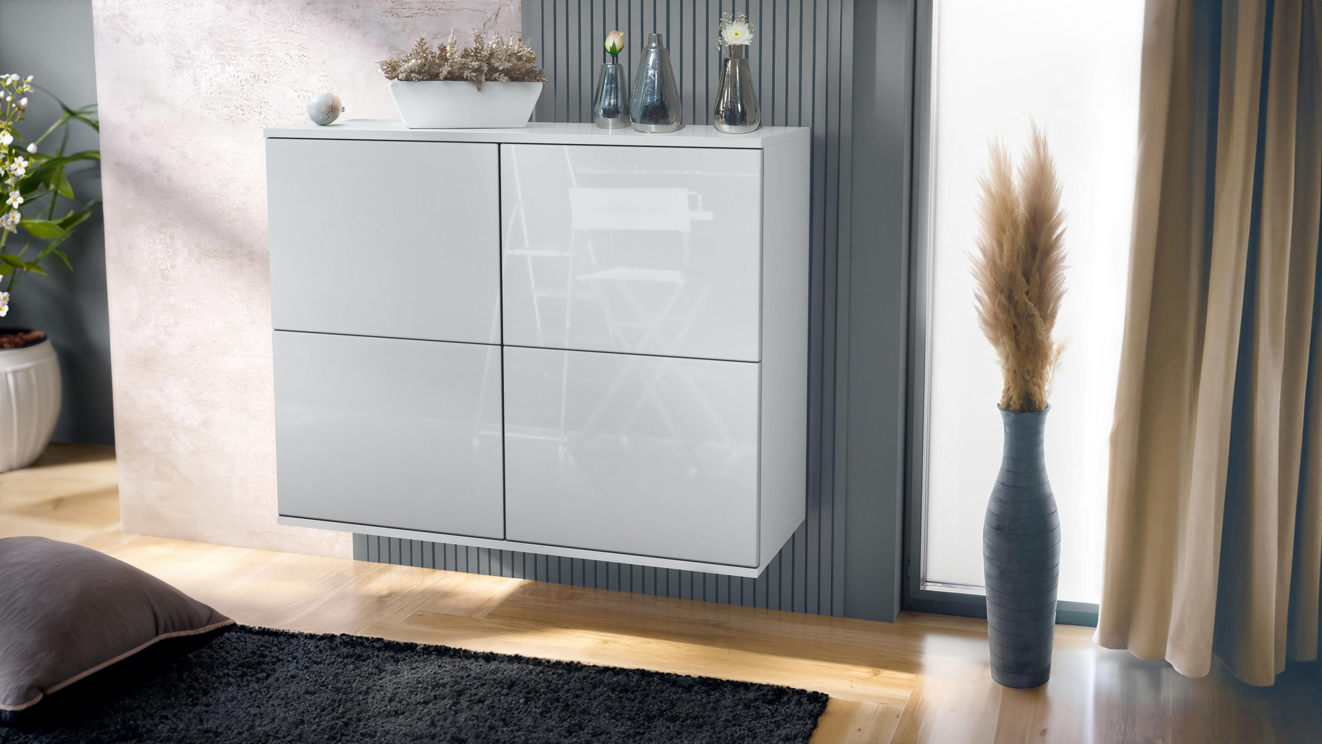 KOMMODE Rova Weiß Hochglanz - Weiß Hochglanz, Holzwerkstoff (92.5/73.5/35cm) - Vladon