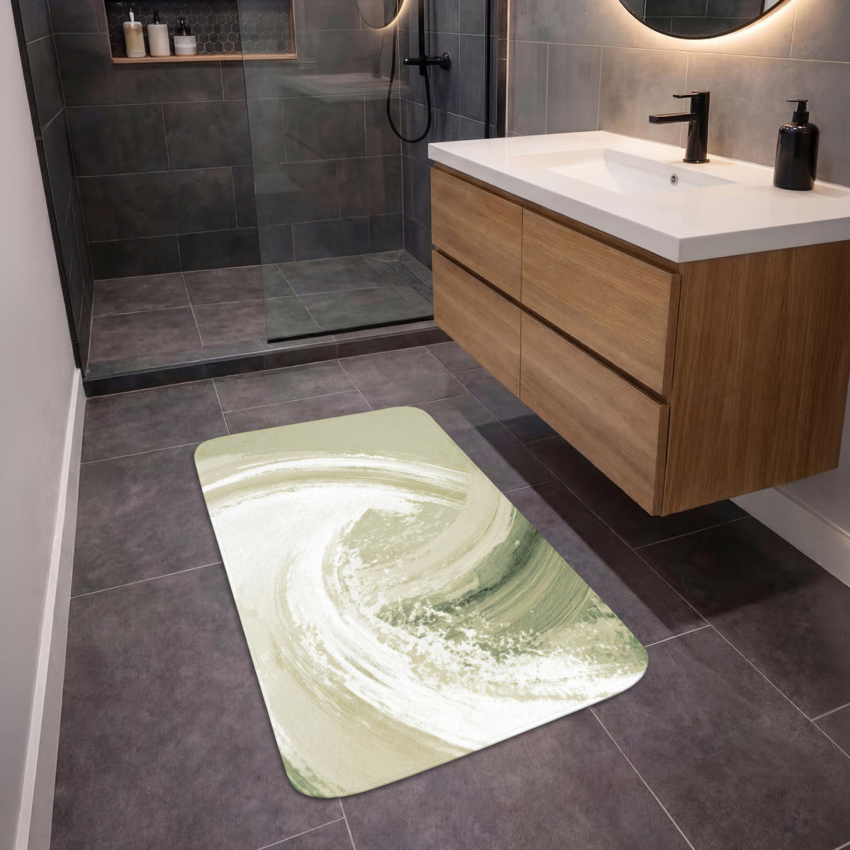 KOUPELNOVÁ PŘEDLOŽKA Abstraktní - Tahy štětcem - Vlny - Zelená 60x90 cm - mátově zelená, textil/plast (60/90cm)