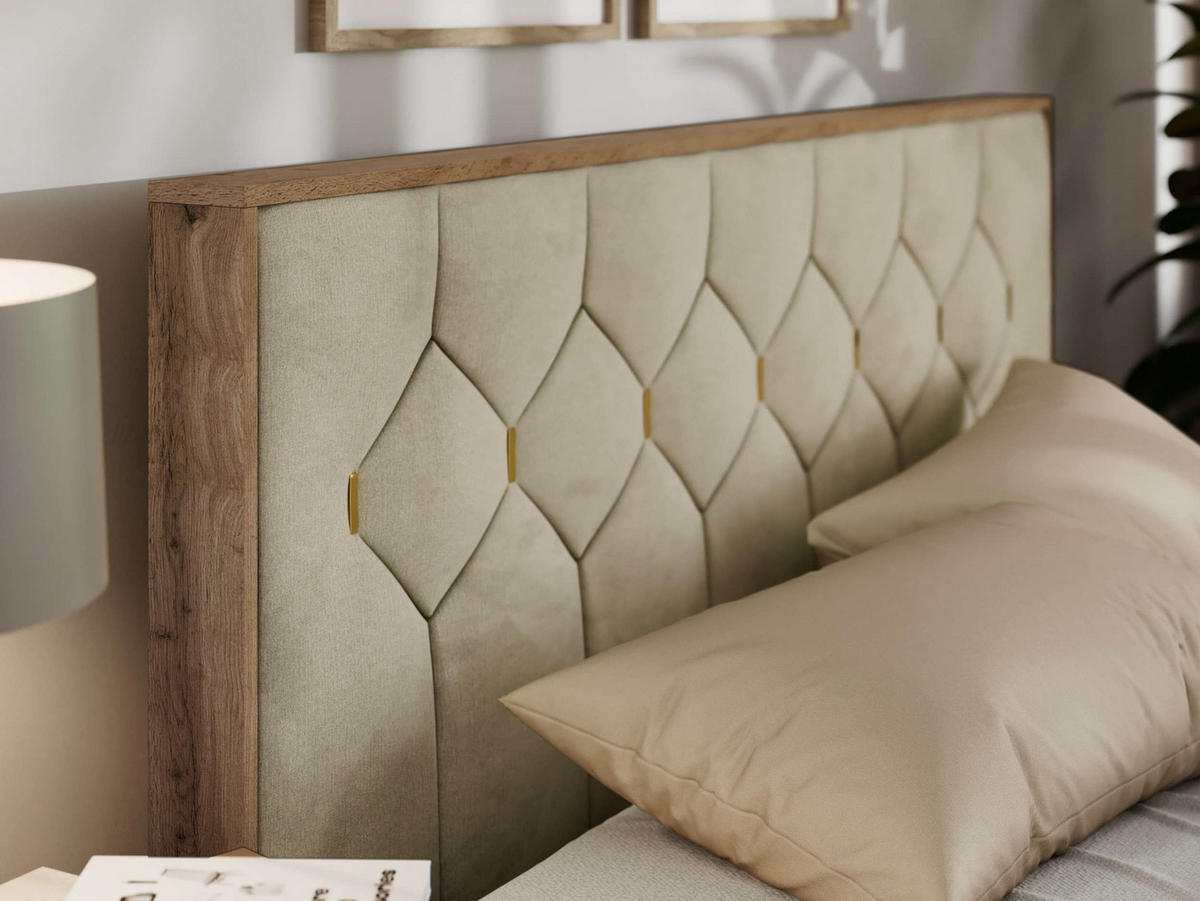 POLSTERBETT LARINO CLASSIC 160/200 - Beige Velvet - Schaum-Matratze - Beige, Textil (160/200cm) - MKS