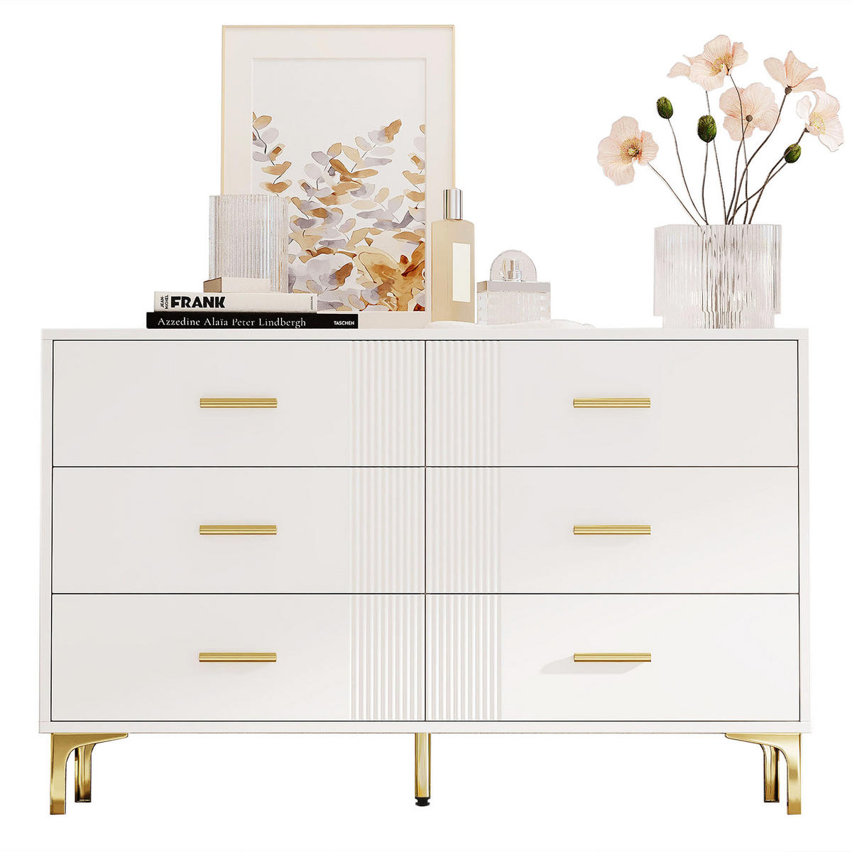 KOMMODE mit 6 Schubladen Weiß 120x40x76cm - Weiß, Holzwerkstoff (40/76/120cm) - FLIEKS