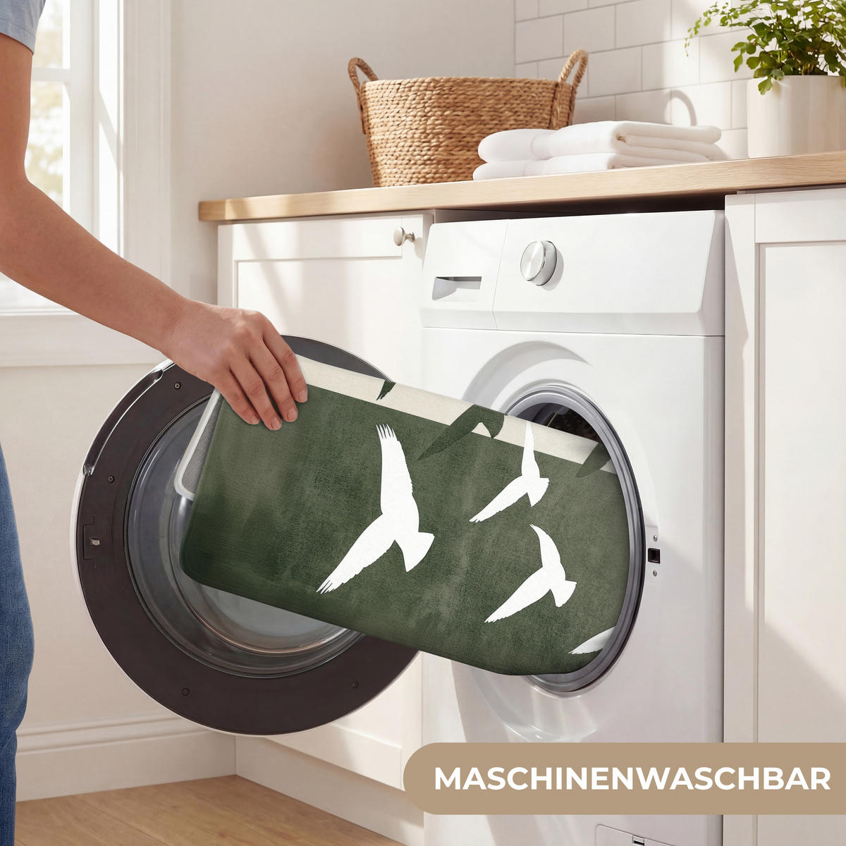 WC PŘEDLOŽKA Japandi - Pták - Zelený 50x80 cm - olivově zelená, textil/plast (50/1cm) - OnlyWow