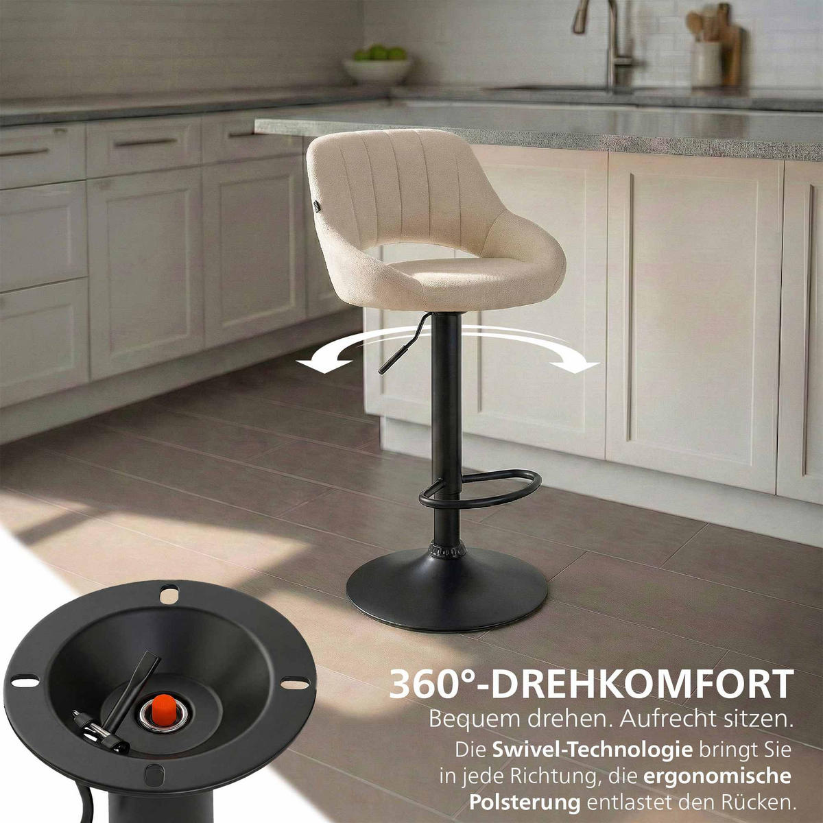 BARHOCKER Stoff Creme - Creme/Schwarz, Textil/Metall (47/85/48cm) - CLP
