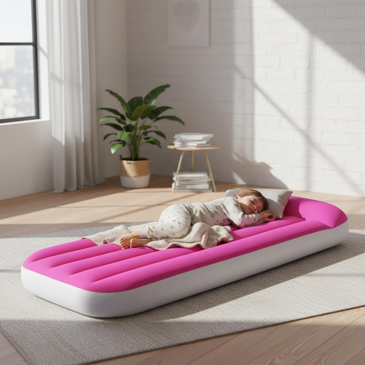LUFTBETT Luftmatratze Camping Kinder 157x66x23cm rosa aufblasbar ohne Pumpe - Rosa, Kunststoff (66/157cm) - Avenli