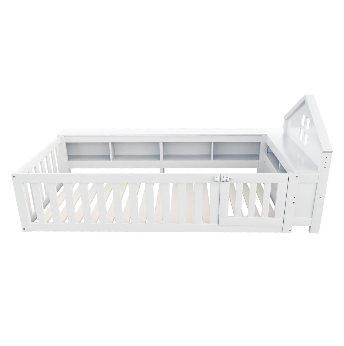 KINDERBETT 90/200 cm mit Dach, Fenster, Stauraum, Sicherheitsgitter und Tür aus Holzwerkstoff mit Lattenrost, Weiß - Weiß, Holzwerkstoff (90/200cm) - Redom