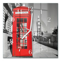 WANDUHR 30x30 cm - Rote Telefonzelle - Rot, Glas (30/30/0.4cm) - TULUP
