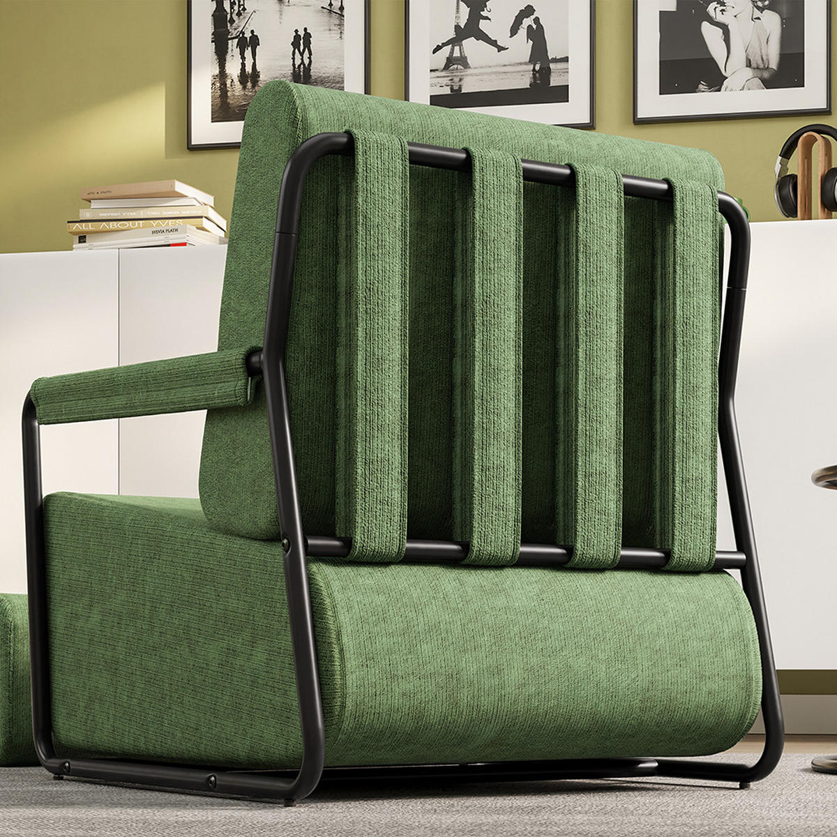 SESSEL mit Hocker und Metallgestell FST99-SY - Ahornfarben, Fell/Textil (59/78/74cm) - SoBuy